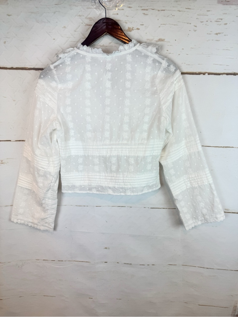 Heartloom | White Romy Button Down Ruffle Top, XS - Picture 8 of 8